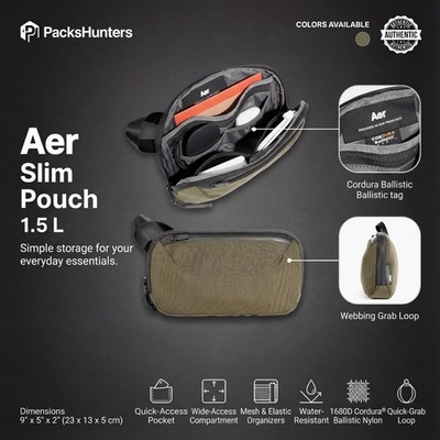 Aer Slim Pouch Olive Green Cordura Tech Organizer Cable Bag 1.5L Travel EDC | BN