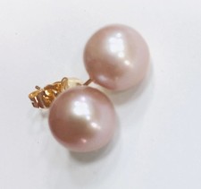 Orecchini perle viola acqua dolce naturale 10-10,5 mm perle rotonde oro 14k