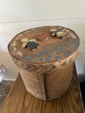 Primitive Americana Wood Shaker Box Lined Country Folk Art Handpainted 10” Tall