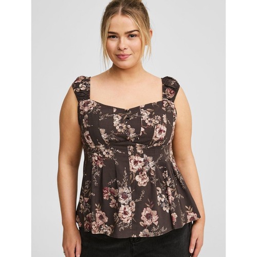 Torrid Women's Plus Size Peplum Challis Corset Top, Grey Floral, Size 3 3X, New - Picture 2 of 9