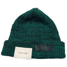 Calvin Klein green and black knit beanie hat OS NWT outdoors winter