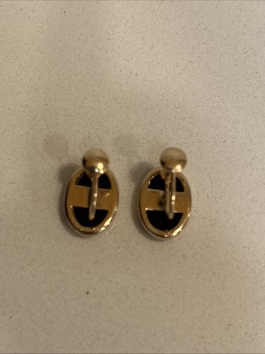 Vintage 14k / 585 / 14KT Gold & Black Onyx Oval Screw Back Earrings 3.7 gr 5/8" - 第 2/11 張圖片