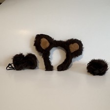 Child&rsquo;s Bear Ears, Tail, and Bow Tie For Costume Dress Up. Brown Fuzzy