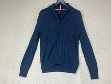 Vtg Tommy Hilfiger Mens Cable Knit Sweater Medium Blue Marine Pullover