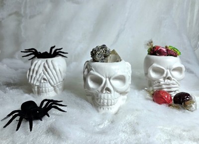 3er Set Gips Schädel     See No Evil, Hear No Evil, Speak No Evil  - Halloween