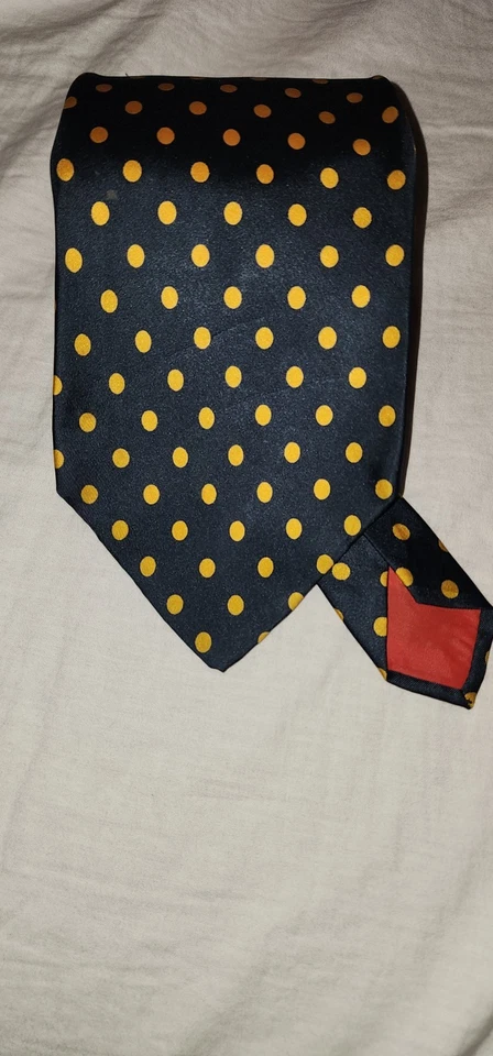  Corbata Lanvin Holt Renfrew Paris Para Hombre 100% Seda Azul/Dorado Lunares 4.5"X57" Foto 4 de 4