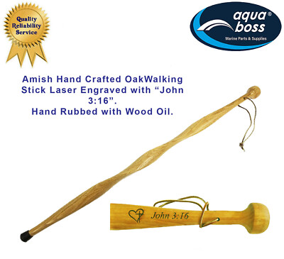 Amish Oak Walking Stick Hand Crafted Engraved with John 3:16