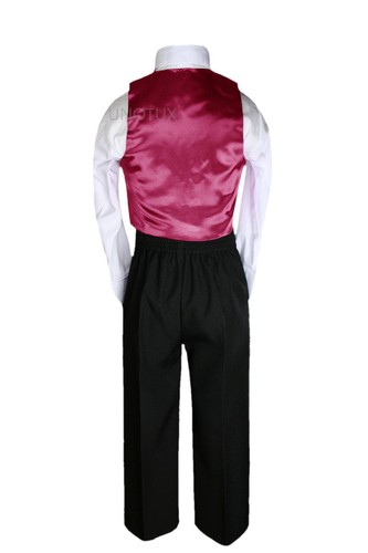 4pc Formal Suit for Baby Boy Toddler BLACK Pants + Color Vest Long Tie Set S-8 - Picture 7 of 69