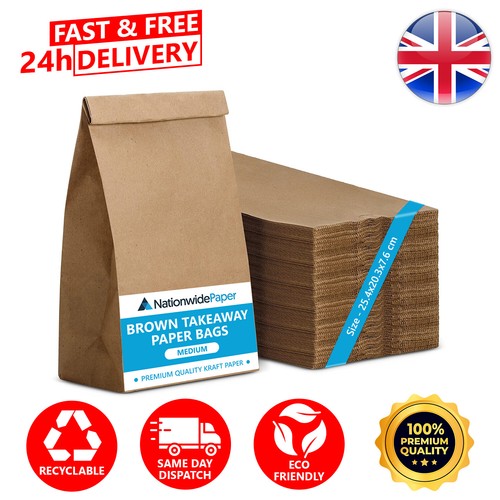 Paper Bags Strong Brown Kraft Food Sandwich Takeaway Grocery Bags - Picture 9 of 12