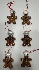 Ceramic Gingerbread Cookies Christmas Ornaments Lot Of 6 W/Glitter 2.5  Tall