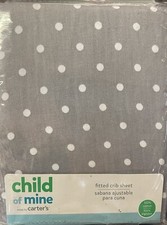 Carter's Child of Mine Fitted Crib Sheet gray white polka dots NEW 