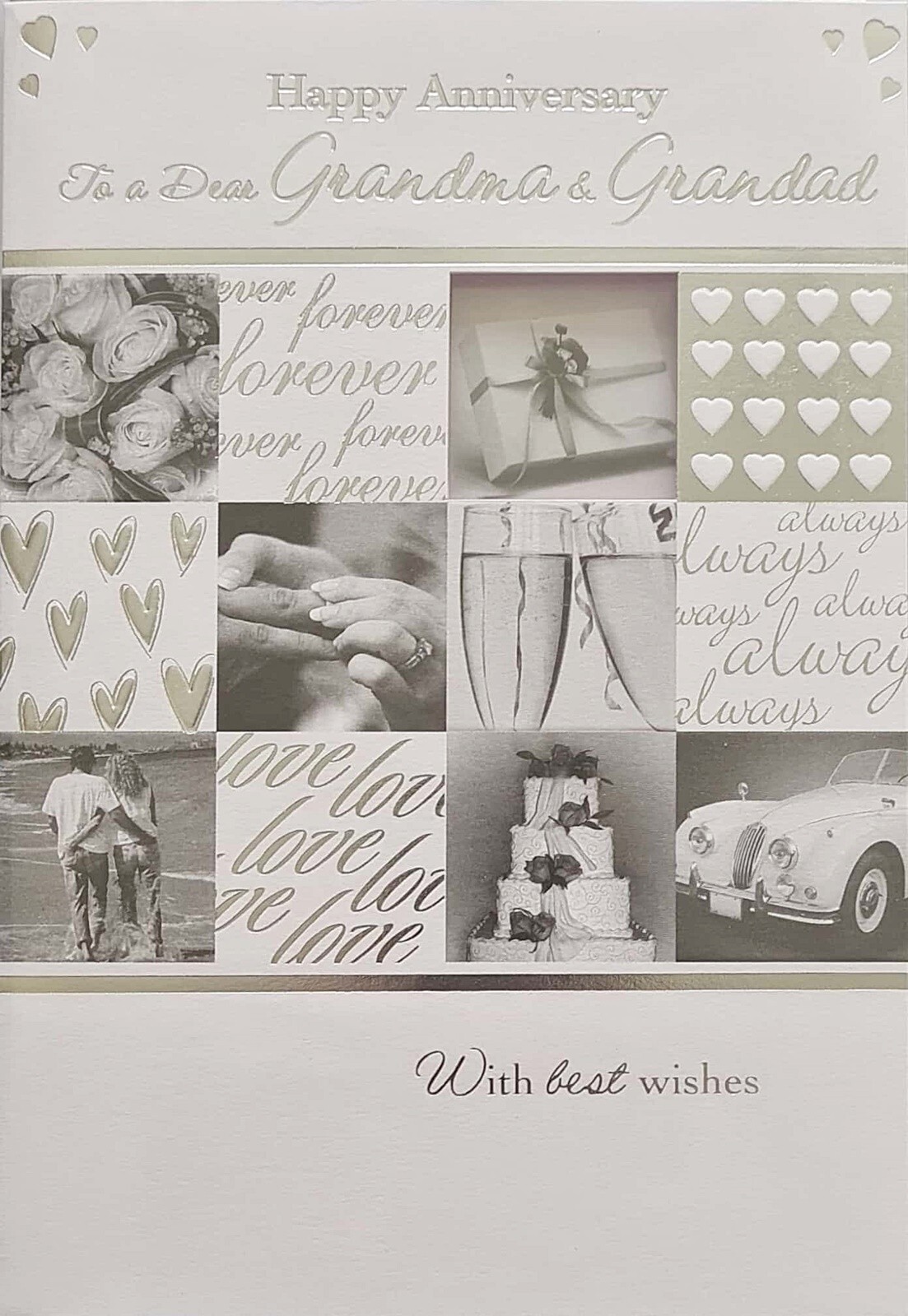 Happy Anniversary Card Grandma and Grandad Silver Foil Happiness Love Together