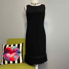 Taylor Black Jersey Ruffle Hem Tunic Shift Dress 6 Work Cocktail 