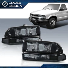 Fit For 98-04 Chevy s10 Blazer Black Headlights Bumper Lamps Smoke / Clear Lens