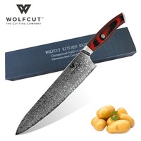 Damascus Chefmesser 25 Cm Klinge, 67-Lagiger Damaszener Stahl, Griff Rot