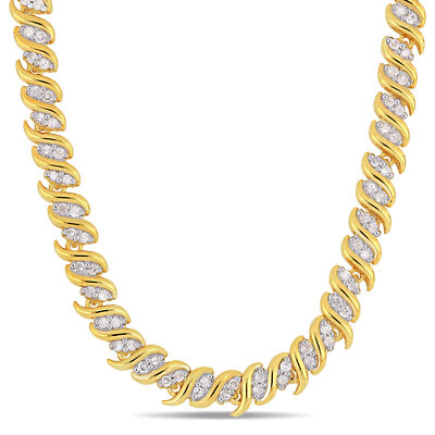 Amour gelb plattiert Sterlingsilber 2 kt TDW Diamant S-Glied Tennis Halskette