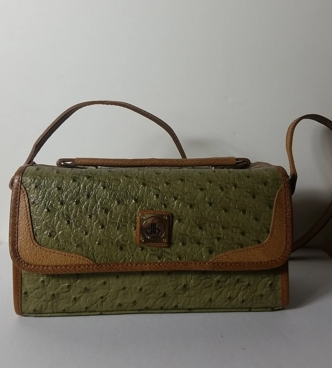 VINTAGE DANIEL HUGO OSTRICH green HANDBAG 90s satchel purse shoulder bag