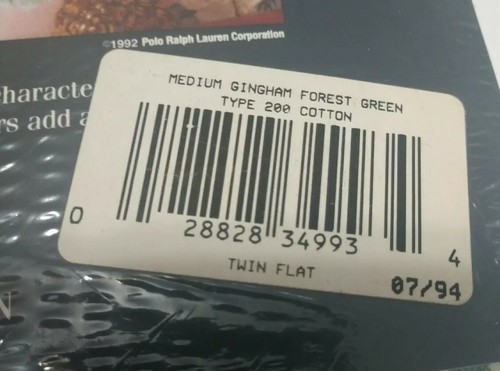 Vintage NOS Ralph Lauren Twin Flat Sheet Gingham Medium Forest Green Brand New - Picture 4 of 10