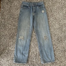 Crazy 8 Boy's Jeans Sz 12 Adjustable Waist Distressed Patched Holes Straight Leg