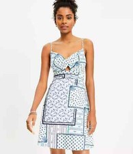 LOFT Patchwork Twist Cutout Cami patch halter sun dress NEW size 4 blue green