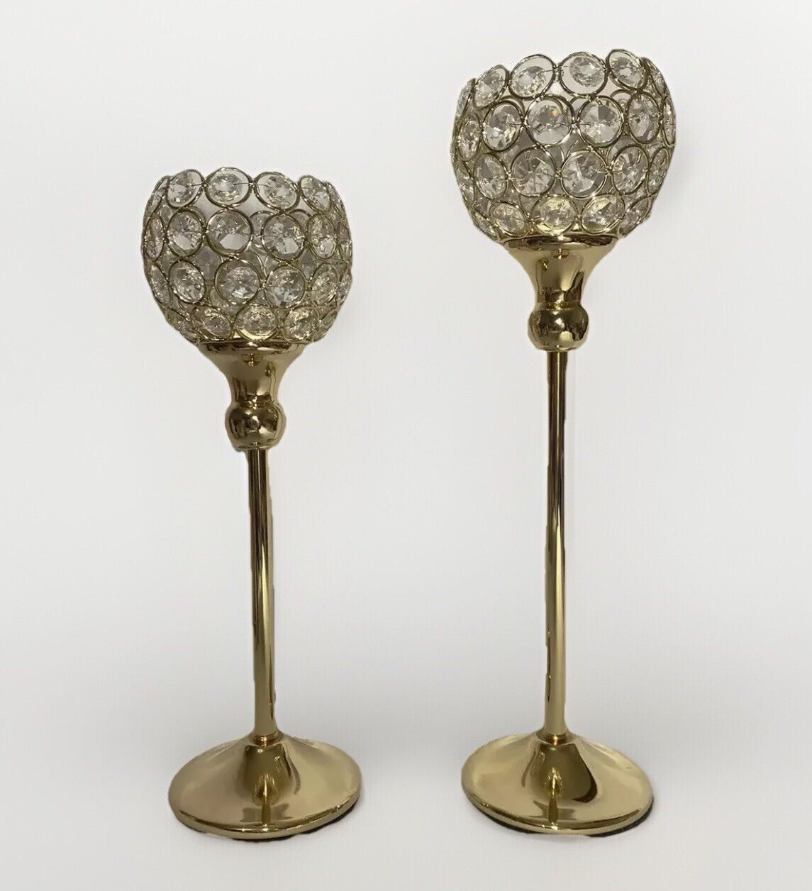 2 VINCIGANT Crystal Candle Holders Votive Tea Light Centerpieces Decor Gold Tone