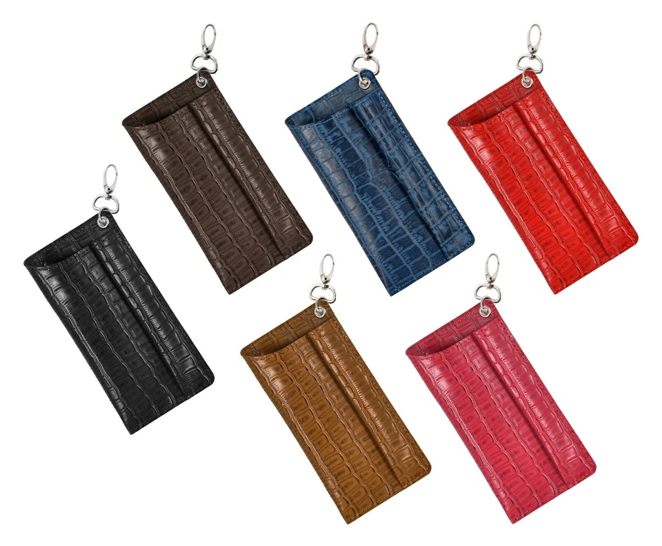 SMART RANGE LEATHER Leder Brillenetui mit Stifthalter echt Kroko Print Leder Schlüsselanhänger Etui