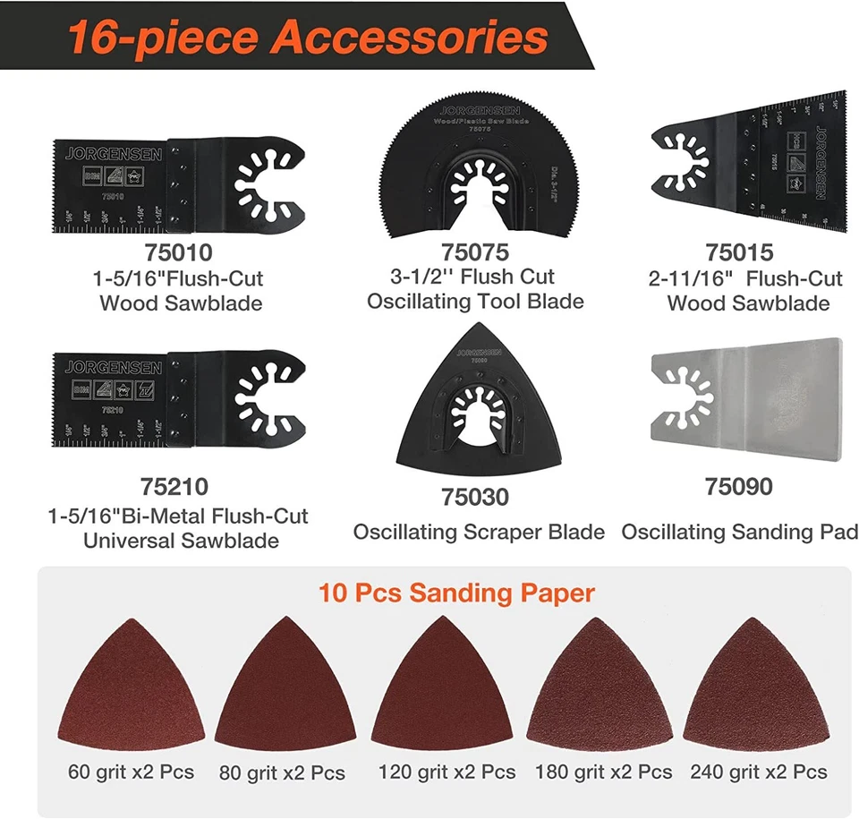JORGENSEN 4 Amp Oscillating Tool 5°Oscillation Angle Multi-Tool Saw Kit 7-speed - Image 3 of 4