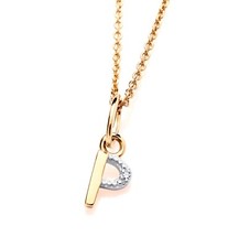 9ct Yellow Gold P Initial Real Diamond Pendant Necklace + 18 inch Chain