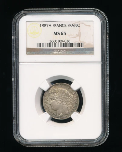 1887A France Franc NGC MS 65 RARE HIGH GRADE