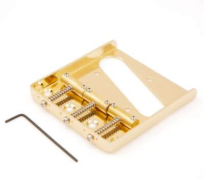 Tone NInja 4 hole 3 Saddle Telecaster Bridge, Brass Saddles, USA Made Gold