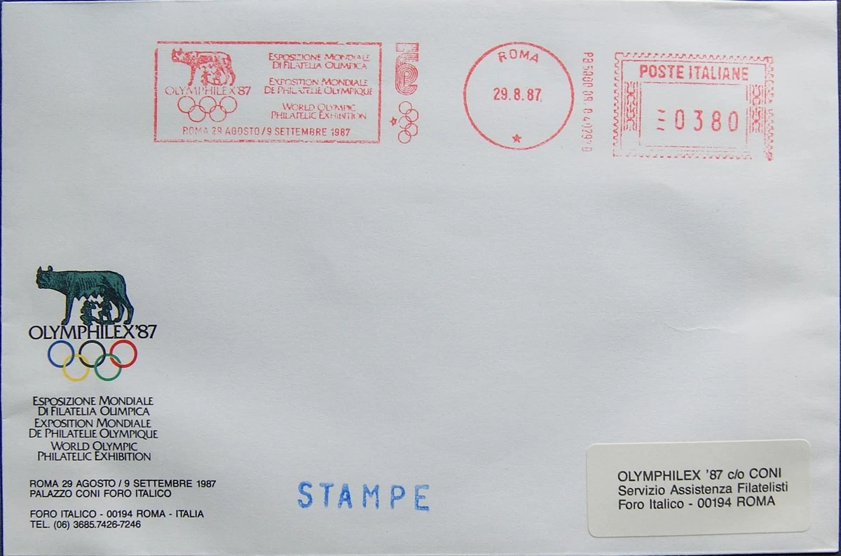 ITALY ITALIEN 1987 Cover Beleg Olymphilex 87 Olympia Olympics ATM cancellation