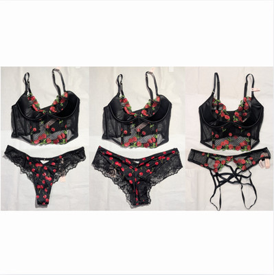 Victoria s Secret Very Sexy Cherries Quarter Cup Bra Corset + Panty Set 32B/32D