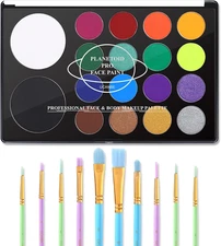 Face Paint Kit + 10Pcs Paint Brush Water Activated Body Paint SFX Makeup Palette