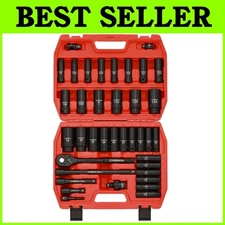 Heavy-Duty Impact Socket Set with Ratchet Handle & Adapters