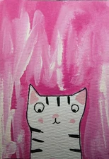 Aceo Original Mixed Media Art Cat