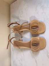 block heel pleated slingback sandal tan
