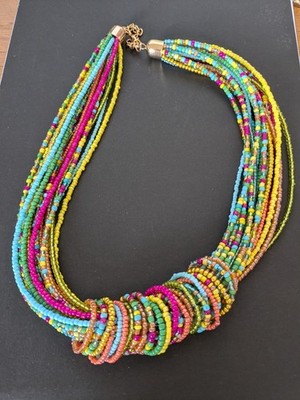 Stunning colourful festival party casual glass bead necklace