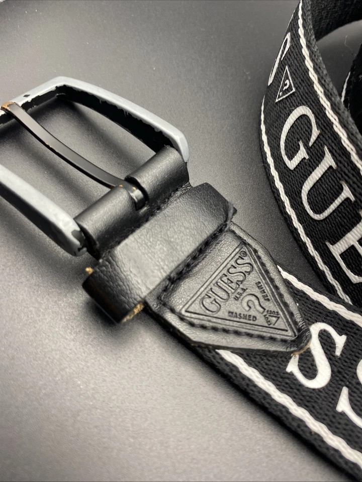 Cinturón Guess Negro Blanco Palabras Hombre Talla XL 42-44 Imitación Cuero Foto 3 de 4
