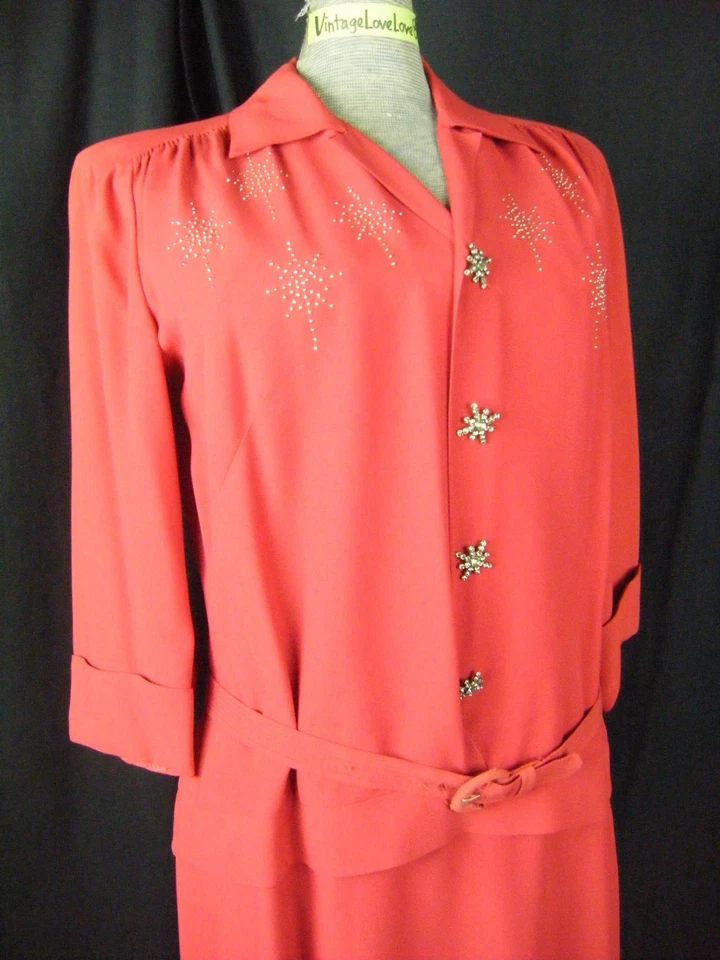 Vestido de Natal PAUL SARGENT ORIGINAL vintage anos 40 pedras cravejadas de ouro - busto 41/M - Imagem 4 de 4