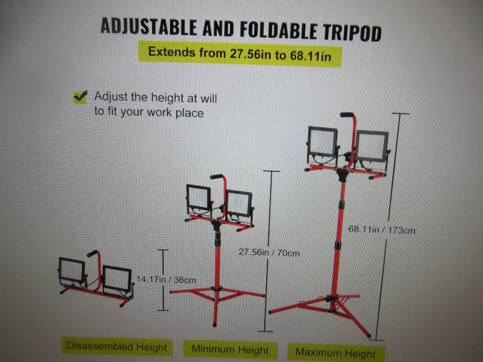 VEVOR Work Light Waterproofed 10000 Lumen Dual-head LED Jobsite Lighting - Image 4 of 4