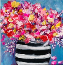 Mary Myers Original  Abstract Expressionist Vase of red flowers 8x8 Canvas