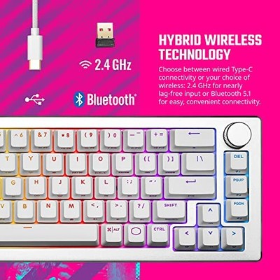 WHITE - COOLER MASTER CK721 65% HYBRID WIRELESS 2.4GHZ/BLUETOOTH SILVER/WHITE
