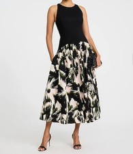 Express Floral Print Mixed Media Crew Neck Drop Waist Dress NWT Sz M