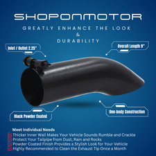 Turn Down Exhaust Tip 2.25 Inlet 2.25 Outlet 9 Long Tail Tip Powder Coated