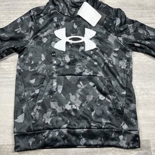 Under Armour Boys Youth Small Fleece Big Logo Printed Gray/Black Camo Hoodie NWT