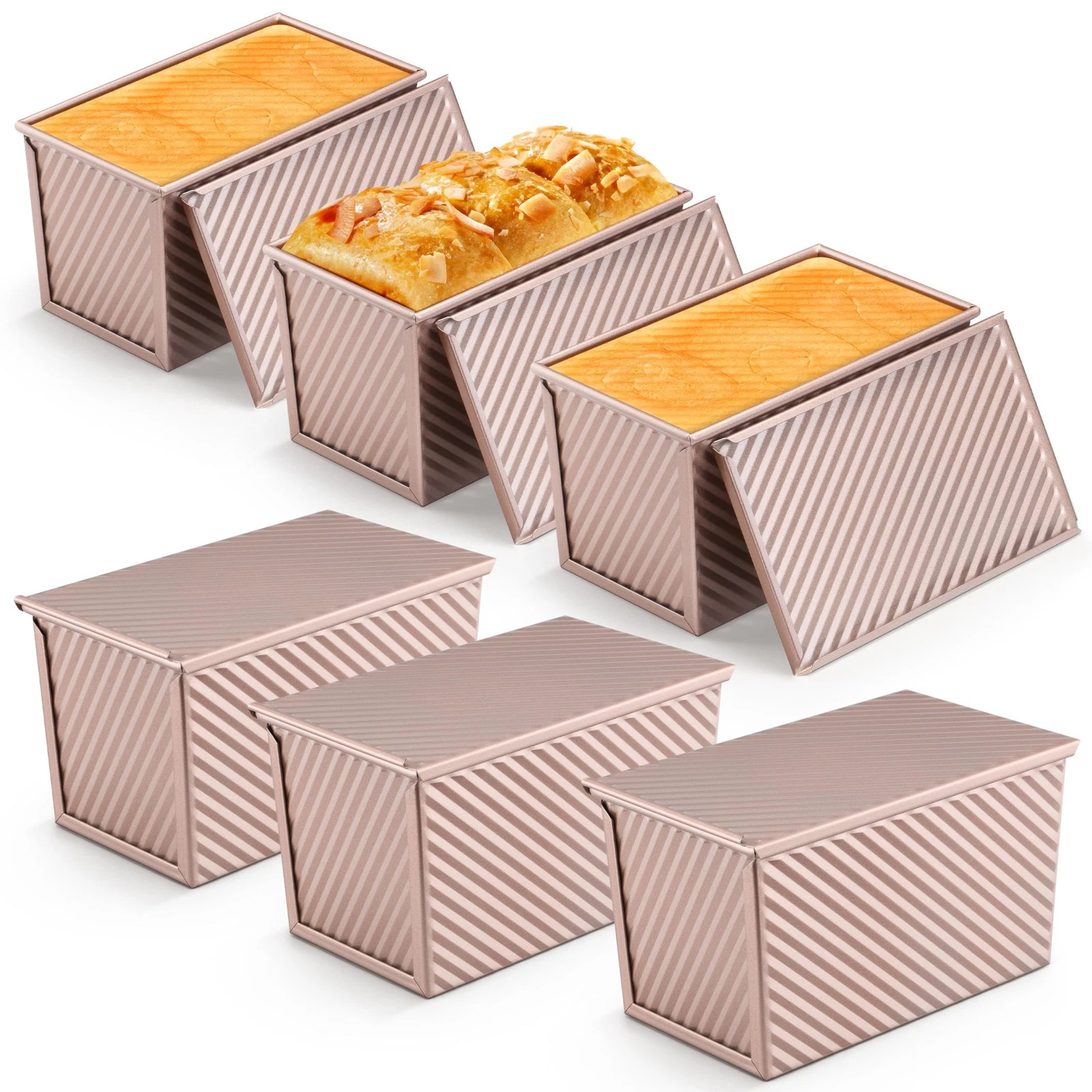 6 Pack Pullman Loaf Pan with Lid Set, Pullman Sourdough Bread Baking Pans, 1 ...