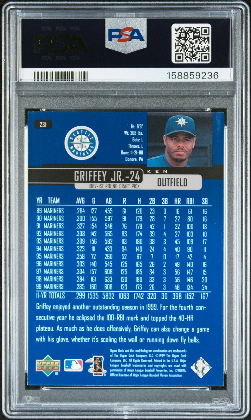 2000 UPPER DECK #231 KEN GRIFFEY JR. PSA 9 view 2