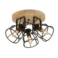 Deckenspot Flexibel Holz Metall Draht 3-Flammig E14 Industrial Deckenlampe BüRo