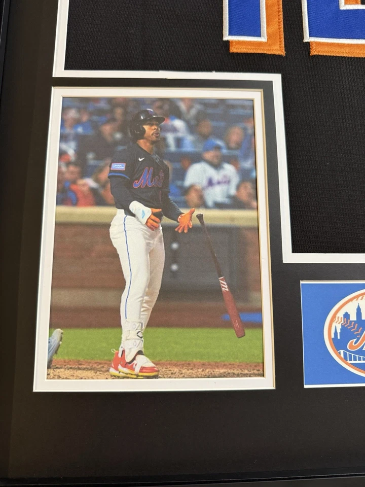 Camiseta Beckett firmada/enmarcada por Francisco Lindor de los Mets de Nueva York certificado de autenticidad Foto 3 de 4
