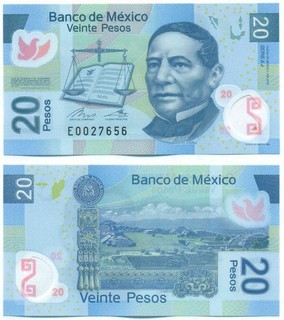 MEXICO NOTE 20 PESOS 2018 SERIAL AJ POLYMER P 122aj UNC